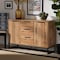 Baxton Studio Reid Oak Finished Wood and Black Metal 3-Drawer Sideboard Buffet 162-10295 - alternate 3